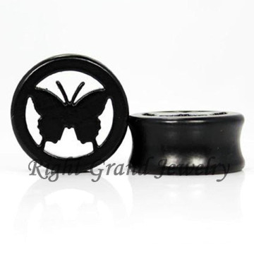 Black Butterfly Wood Ear Plug Piercing Jewelry